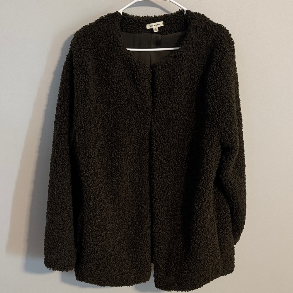 Max Studio Green/Brown Teddy Jacket